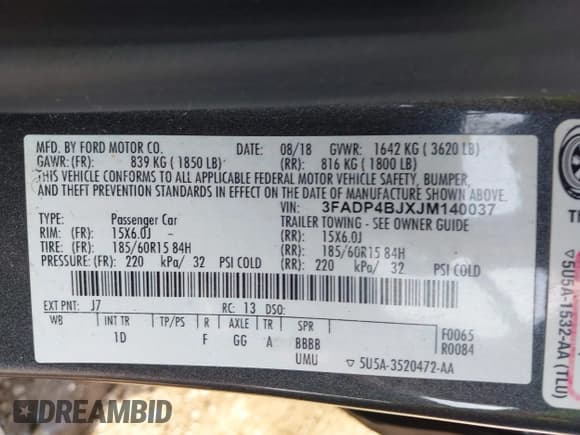 ✅ 2018 Ford Fiesta SE • VIN: 3FADP4BJXJM140037 • Lot: 43220493. Wystawiony na IAAI z przebiegiem 76 495 mil. Bezpłatny archiwum sprzedaży aukcyjnych z USA i szczegółowy raport historii pojazdu na DreamBid. Zdjęcie 9.