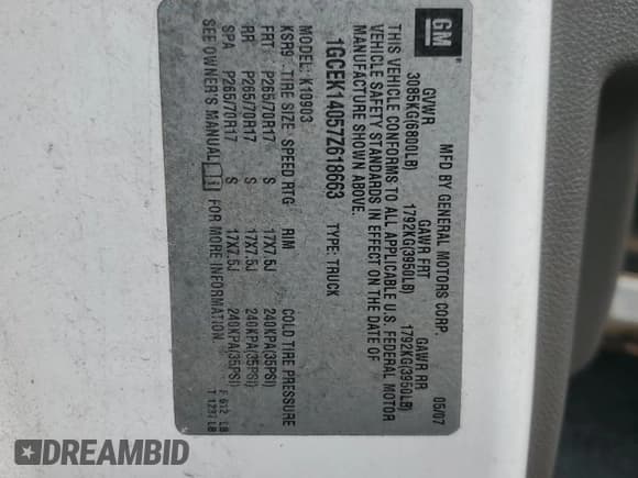 ✅ 2007 Chevrolet Silverado 1500 Work Truck • VIN: 1GCEK14057Z618663 • Lot: 58951985. Listed on Copart with 234,170 mi. Free auction sales archive from the USA and detailed vehicle history report at DreamBid. Image 12.