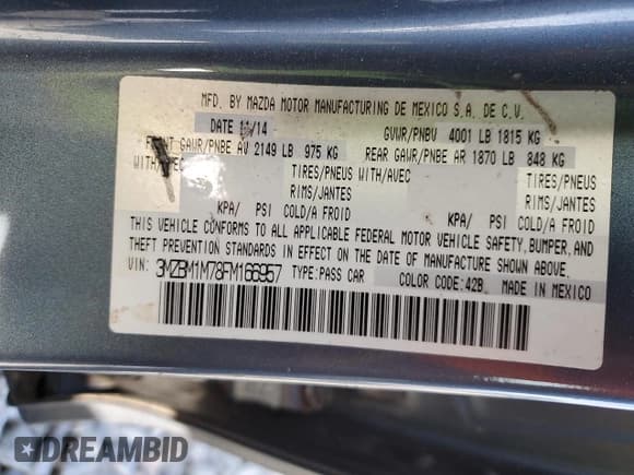 ✅ 2015 Mazda 3 i Grand Touring • VIN: 3MZBM1M78FM166957 • Lot: 53965995. Listed on Copart with 117,782 mi. Free auction sales archive from the USA and detailed vehicle history report at DreamBid. Image 12.