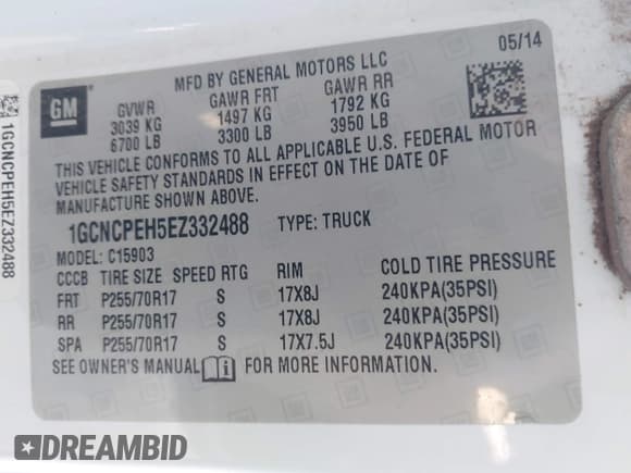 ✅ 2014 Chevrolet Silverado 1500 Work Truck • VIN: 1GCNCPEH5EZ332488 • Lot: 43224895. Listed on IAAI with 172,231 mi. Free auction sales archive from the USA and detailed vehicle history report at DreamBid. Image 9.