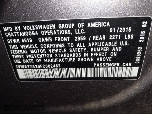 ✅ 2015 Volkswagen Passat S • VIN: 1VWAT7A30FC062452 • Лот: 43369050. Опубликован ранее на IAAI с пробегом 112 534 миль. Бесплатный доступ к архиву аукционных продаж из США и подробный отчёт об истории автомобиля на DreamBid. Изображение 9.