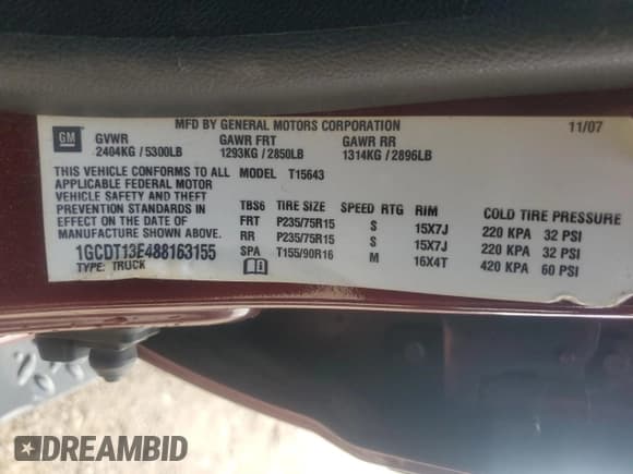 ✅ 2008 Chevrolet Colorado 2LT • VIN: 1GCDT13E488163155 • Lot: 69503725. Listed on Copart with 142,142 mi. Free auction sales archive from the USA and detailed vehicle history report at DreamBid. Image 13.