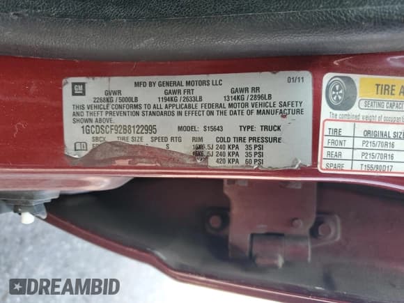 ✅ 2011 Chevrolet Colorado 1LT • VIN: 1GCDSCF92B8122995 • Лот: 60919455. Опубликован ранее на Copart с пробегом 216 983 миль. Бесплатный доступ к архиву аукционных продаж из США и подробный отчёт об истории автомобиля на DreamBid. Изображение 12.