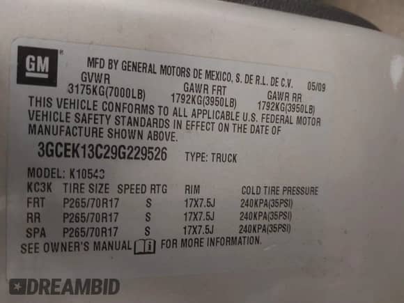 2009 Chevrolet Silverado 1500 LS with VIN 3GCEK13C29G229526, listed as a IAAI auction lot 41312987 with 127,227 mi miles and . Bid and sale history available at DreamBid. Image 9.