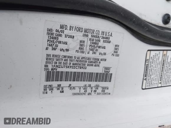 ✅ 2002 Ford Explorer Limited • VIN: 1FMZU75K92ZC78923 • Lot: 43232492. Wystawiony na IAAI z przebiegiem 235 210 mil. Bezpłatny archiwum sprzedaży aukcyjnych z USA i szczegółowy raport historii pojazdu na DreamBid. Zdjęcie 9.