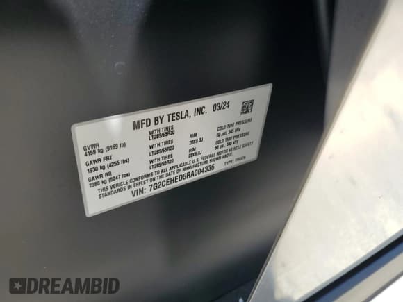 ✅ 2024 Tesla Cybertruck • VIN: 7G2CEHED5RA004336 • Lot: 61506604. Wystawiony na Copart z przebiegiem 4 743 mil. Bezpłatny archiwum sprzedaży aukcyjnych z USA i szczegółowy raport historii pojazdu na DreamBid. Zdjęcie 12.