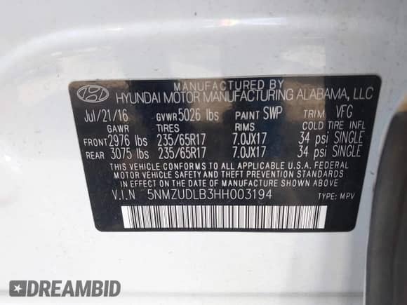 2017 Hyundai Santa Fe 2.4L с VIN 5NMZUDLB3HH003194, выставлен на аукционе IAAI как лот 43219583 с пробегом 174 909 миль миль и . История ставок и продаж доступна на DreamBid. Изображение 9.