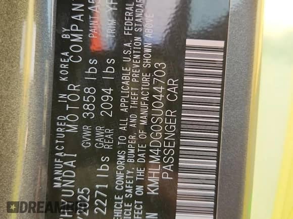 2025 Hyundai Elantra SEL Sport with VIN KMHLM4DG0SU044703, listed as a Copart auction lot 83830975 with 1,534 mi miles and Salvage title. Bid and sale history available at DreamBid. Image 13.