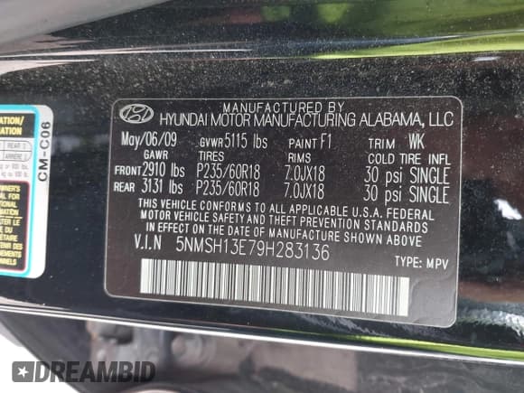 ✅ 2009 Hyundai Santa Fe Limited • VIN: 5NMSH13E79H283136 • Lot: 42897689. Listed on IAAI with 207,231 mi. Free auction sales archive from the USA and detailed vehicle history report at DreamBid. Image 9.