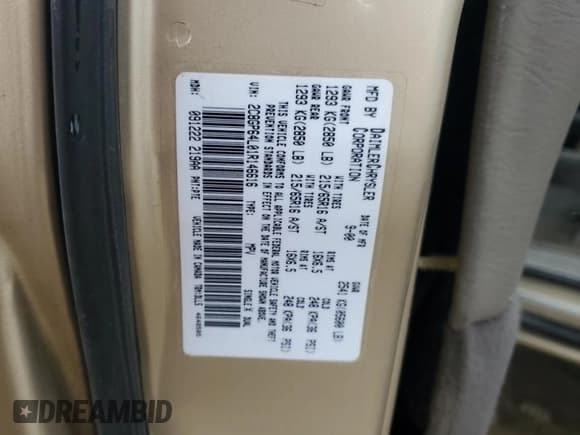 ✅ 2001 Chrysler Town & Country Limited • VIN: 2C8GP64L01R146616 • Lot: 67838255. Wystawiony na Copart z przebiegiem 295 939 mil. Bezpłatny archiwum sprzedaży aukcyjnych z USA i szczegółowy raport historii pojazdu na DreamBid. Zdjęcie 13.