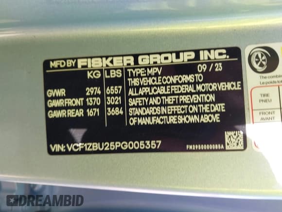 ✅ 2023 Fisker Ocean One • VIN: VCF1ZBU25PG005357 • Лот: 42826206. Опубликован ранее на IAAI с пробегом Не указан. Бесплатный доступ к архиву аукционных продаж из США и подробный отчёт об истории автомобиля на DreamBid. Изображение 9.