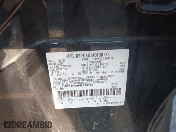 ✅ 2023 Ford Edge Titanium • VIN: 2FMPK4K90PBA19311 • Lot: 43170640. Listed on IAAI with 65,171 mi. Free auction sales archive from the USA and detailed vehicle history report at DreamBid. Image 9.