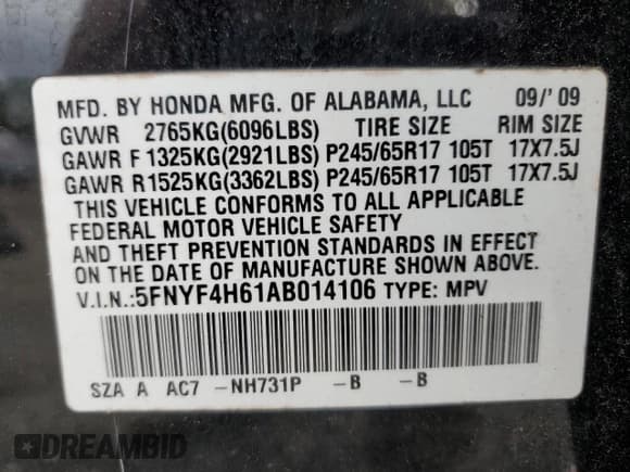✅ 2010 Honda Pilot EX-L • VIN: 5FNYF4H61AB014106 • Лот: 90313085. Опубликован ранее на Copart с пробегом 266 846 миль. Бесплатный доступ к архиву аукционных продаж из США и подробный отчёт об истории автомобиля на DreamBid. Изображение 13.