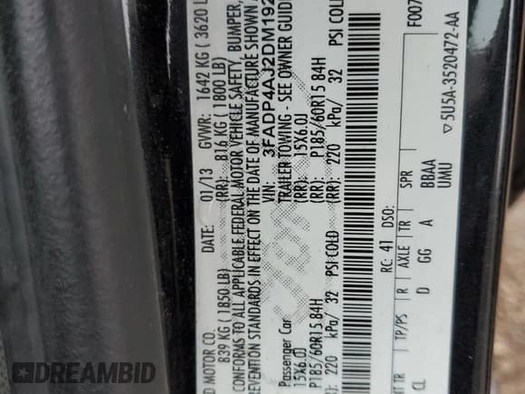 ✅ 2013 Ford Fiesta S • VIN: 3FADP4AJ2DM192770 • Лот: 57842745. Опубликован ранее на Copart с пробегом 211 267 миль. Бесплатный доступ к архиву аукционных продаж из США и подробный отчёт об истории автомобиля на DreamBid. Изображение 12.