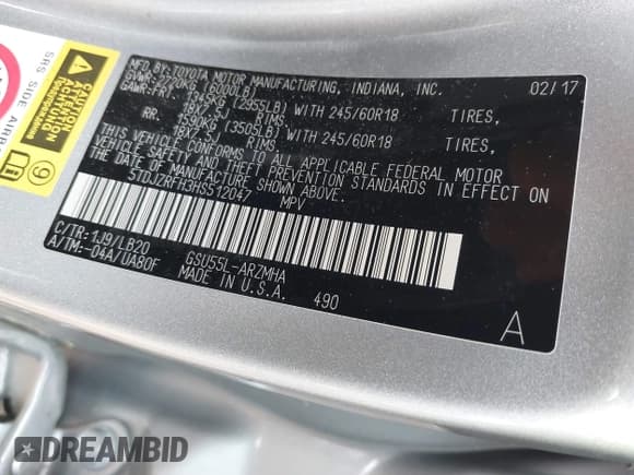 ✅ 2017 Toyota Highlander XLE • VIN: 5TDJZRFH3HS512047 • Lot: 42446645. Listed on IAAI with 197,561 mi. Free auction sales archive from the USA and detailed vehicle history report at DreamBid. Image 9.