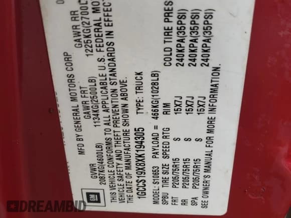 ✅ 1999 Chevrolet S-10 LS • VIN: 1GCCS19X8XK194305 • Лот: 44402555. Опубликован ранее на Copart с пробегом 225 946 миль. Бесплатный доступ к архиву аукционных продаж из США и подробный отчёт об истории автомобиля на DreamBid. Изображение 13.