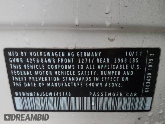 ✅ 2012 Volkswagen Golf TDI • VIN: WVWNM7AJ5CW143148 • Lot: 83877664. Listed on Copart with 225,516 mi. Free auction sales archive from the USA and detailed vehicle history report at DreamBid. Image 12.