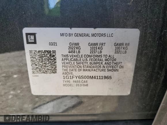 ✅ 2021 Chevrolet Bolt EV LT • VIN: 1G1FY6S00M4111965 • Lot: 91524395. Listed on Copart with 46,092 mi. Free auction sales archive from the USA and detailed vehicle history report at DreamBid. Image 13.