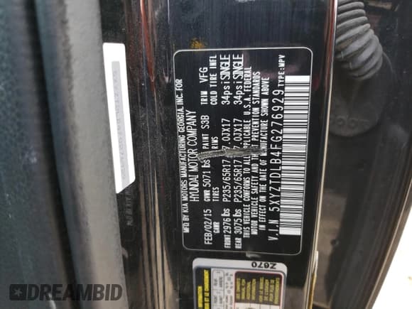 ✅ 2015 Hyundai Santa Fe • VIN: 5XYZTDLB4FG276929 • Лот: 43773384. Опубликован ранее на Copart с пробегом 156 951 миль. Бесплатный доступ к архиву аукционных продаж из США и подробный отчёт об истории автомобиля на DreamBid. Изображение 13.