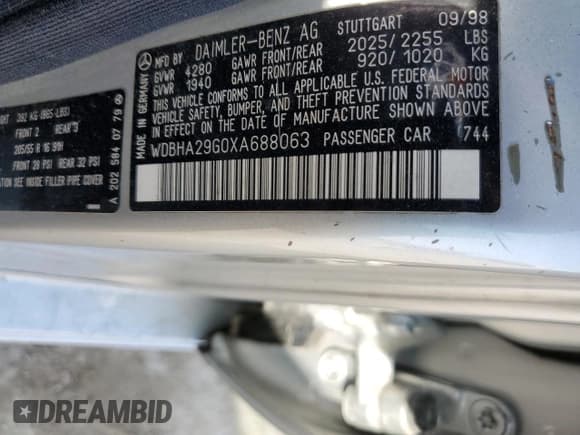 ✅ 1999 Mercedes-Benz C 230/260/280/320 • VIN: WDBHA29G0XA688063 • Lot: 44467355. Listed on Copart with Not provided. Free auction sales archive from the USA and detailed vehicle history report at DreamBid. Image 13.