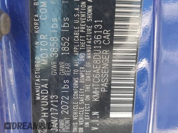 2013 Hyundai Veloster Turbo с VIN KMHTC6AE8DU136131, выставлен на аукционе Copart как лот 63934125 с пробегом 163 140 миль миль и Чистый • Clean title. История ставок и продаж доступна на DreamBid. Изображение 12.