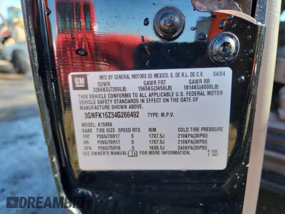 ✅ 2004 Chevrolet Suburban LT • VIN: 3GNFK16Z34G266492 • Lot: 90103875. Listed on Copart with 215,482 mi. Free auction sales archive from the USA and detailed vehicle history report at DreamBid. Image 13.