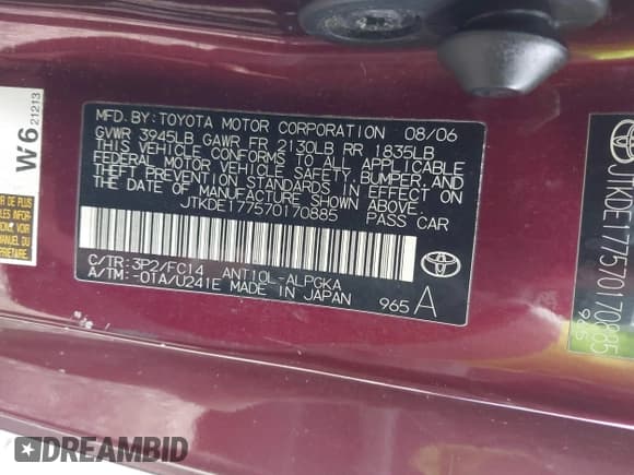 ✅ 2007 Scion tC Spec • VIN: JTKDE177570170885 • Лот: 40732351. Опубликован ранее на IAAI с пробегом Не указан. Бесплатный доступ к архиву аукционных продаж из США и подробный отчёт об истории автомобиля на DreamBid. Изображение 9.