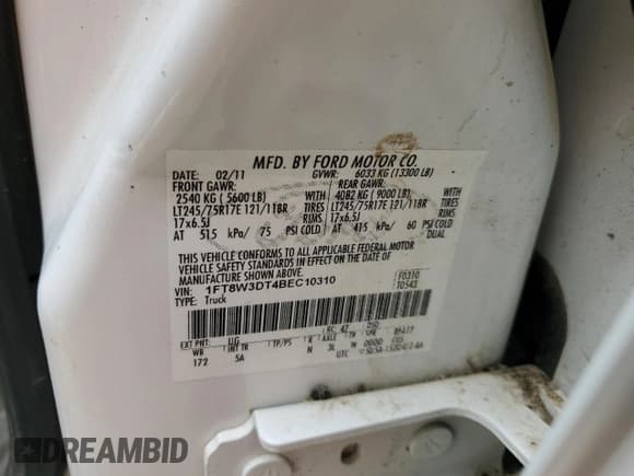 ✅ 2011 Ford F-350 XL • VIN: 1FT8W3DT4BEC10310 • Лот: 66912585. Опубликован ранее на Copart с пробегом 211 568 миль. Бесплатный доступ к архиву аукционных продаж из США и подробный отчёт об истории автомобиля на DreamBid. Изображение 13.