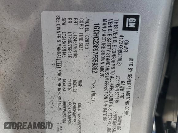 ✅ 2007 Chevrolet Silverado 2500HD 1LT • VIN: 1GCHC23697F559382 • Лот: 69272865. Опубликован ранее на Copart с пробегом 325 683 миль. Бесплатный доступ к архиву аукционных продаж из США и подробный отчёт об истории автомобиля на DreamBid. Изображение 12.