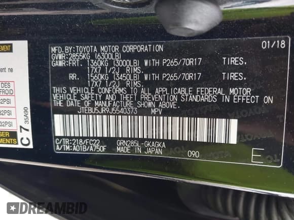 ✅ 2018 Toyota 4Runner SR5 • VIN: JTEBU5JR9J5540373 • Лот: 42661619. Опубликован ранее на IAAI с пробегом 45 412 миль. Бесплатный доступ к архиву аукционных продаж из США и подробный отчёт об истории автомобиля на DreamBid. Изображение 9.