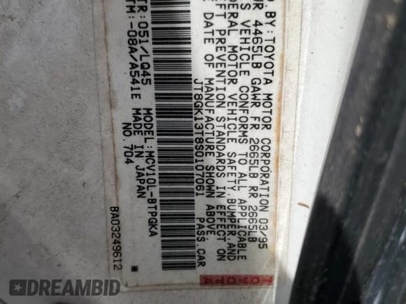 ✅ 1995 Lexus ES 300 • VIN: JT8GK13T8S0107061 • Lot: 49986875. Listed on Copart with 306,343 mi. Free auction sales archive from the USA and detailed vehicle history report at DreamBid. Image 15.