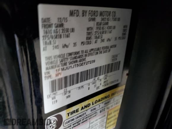 ✅ 2016 Ford Expedition XLT • VIN: 1FMJU1JT5GEF27239 • Lot: 54592315. Listed on Copart with Not provided. Free auction sales archive from the USA and detailed vehicle history report at DreamBid. Image 13.