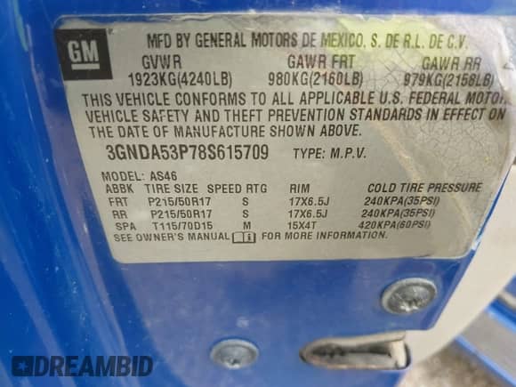 2008 Chevrolet HHR LT с VIN 3GNDA53P78S615709, выставлен на аукционе IAAI как лот 43004346 с пробегом 165 820 миль миль и . История ставок и продаж доступна на DreamBid. Изображение 9.