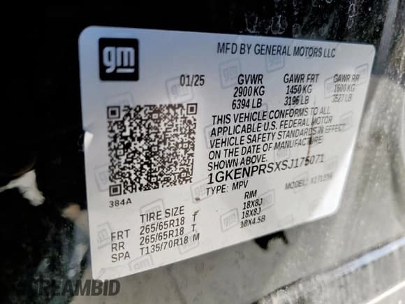 ✅ 2025 GMC Acadia AWD AT4 • VIN: 1GKENPRSXSJ175071 • Лот: 82039785. Опубликован ранее на Copart с пробегом 19 205 миль. Бесплатный доступ к архиву аукционных продаж из США и подробный отчёт об истории автомобиля на DreamBid. Изображение 13.