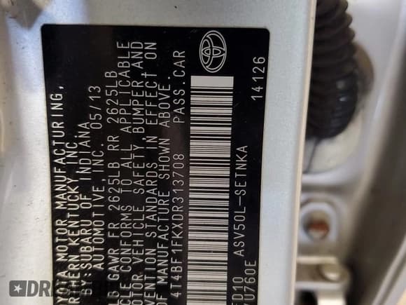 ✅ 2013 Toyota Camry LE • VIN: 4T4BF1FKXDR313708 • Лот: 91858105. Опубликован ранее на Copart с пробегом 155 783 миль. Бесплатный доступ к архиву аукционных продаж из США и подробный отчёт об истории автомобиля на DreamBid. Изображение 12.