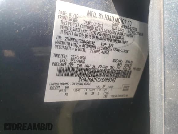 ✅ 2010 Ford Flex Limited • VIN: 2FMHK6DT3ABA90342 • Lot: 54692744. Listed on Copart with 176,707 mi. Free auction sales archive from the USA and detailed vehicle history report at DreamBid. Image 13.