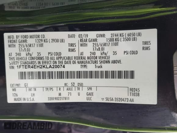 ✅ 2019 Ford Ranger XL • VIN: 1FTER4EH2KLA20074 • Lot: 43489877. Listed on IAAI with 80,162 mi. Free auction sales archive from the USA and detailed vehicle history report at DreamBid. Image 9.