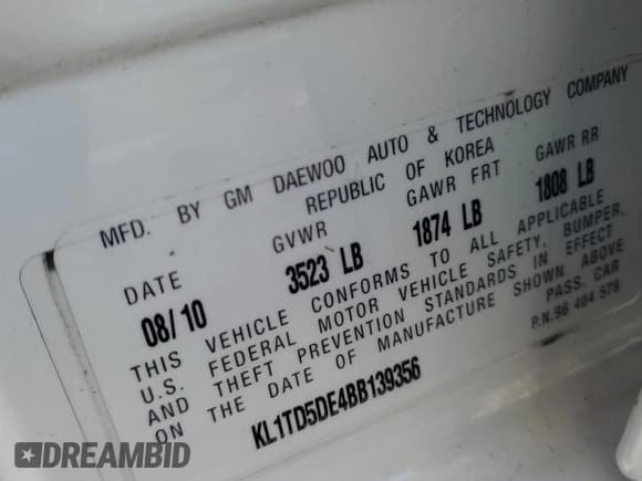 ✅ 2011 Chevrolet Aveo 1LT • VIN: KL1TD5DE4BB139356 • Lot: 46682295. Wystawiony na Copart z przebiegiem 96 752 mil. Bezpłatny archiwum sprzedaży aukcyjnych z USA i szczegółowy raport historii pojazdu na DreamBid. Zdjęcie 12.