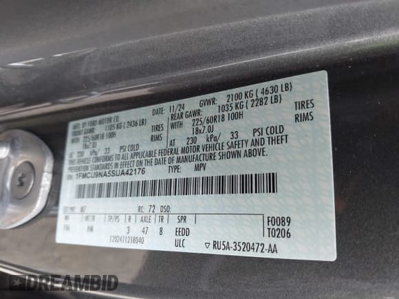 ✅ 2025 Ford Escape ST-Line Select • VIN: 1FMCU9NA5SUA42176 • Lot: 42766553. Wystawiony na IAAI z przebiegiem 16 939 mil. Bezpłatny archiwum sprzedaży aukcyjnych z USA i szczegółowy raport historii pojazdu na DreamBid. Zdjęcie 9.