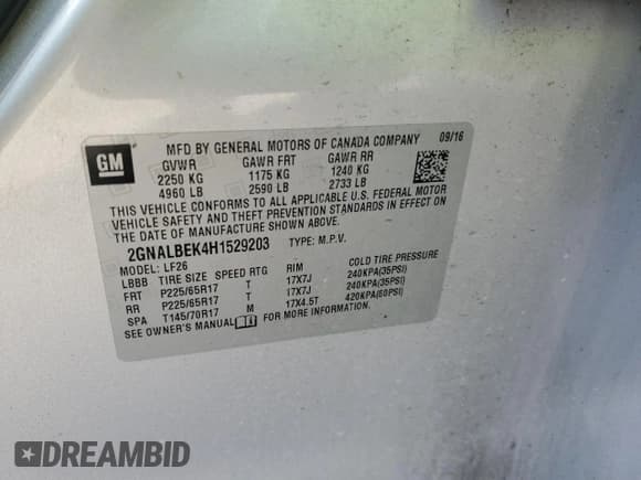 ✅ 2017 Chevrolet Equinox LS • VIN: 2GNALBEK4H1529203 • Лот: 82301325. Опубликован ранее на Copart с пробегом Не указан. Бесплатный доступ к архиву аукционных продаж из США и подробный отчёт об истории автомобиля на DreamBid. Изображение 14.