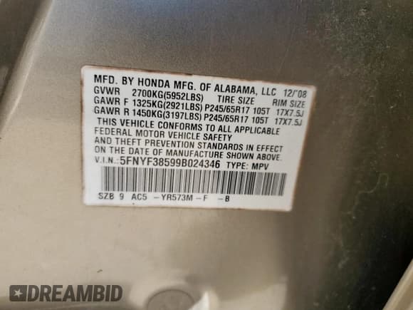 ✅ 2009 Honda Pilot EX-L • VIN: 5FNYF38599B024346 • Lot: 89677625. Wystawiony na Copart z przebiegiem 166 645 mil. Bezpłatny archiwum sprzedaży aukcyjnych z USA i szczegółowy raport historii pojazdu na DreamBid. Zdjęcie 12.