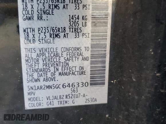 ✅ 2016 Nissan Pathfinder SV • VIN: 5N1AR2MN5GC646330 • Lot: 69516555. Listed on Copart with 137,364 mi. Free auction sales archive from the USA and detailed vehicle history report at DreamBid. Image 13.