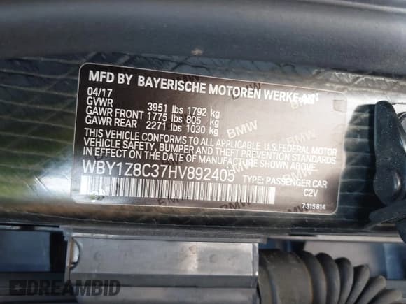 ✅ 2017 BMW i3 • VIN: WBY1Z8C37HV892405 • Lot: 43437044. Wystawiony na IAAI z przebiegiem 67 683 mil. Bezpłatny archiwum sprzedaży aukcyjnych z USA i szczegółowy raport historii pojazdu na DreamBid. Zdjęcie 9.