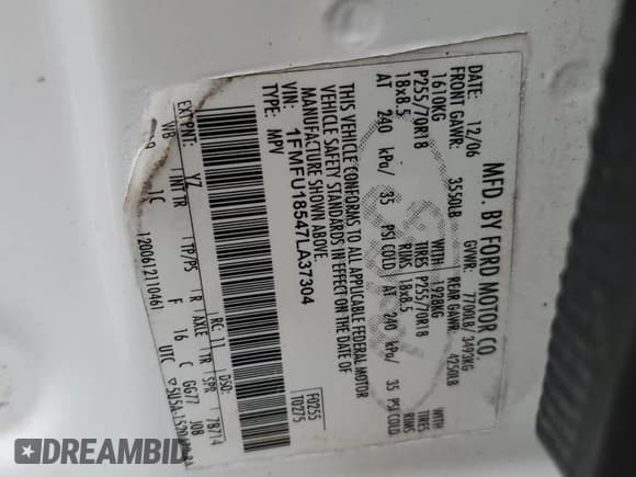 ✅ 2007 Ford Expedition Eddie Bauer • VIN: 1FMFU18547LA37304 • Lot: 68783385. Wystawiony na Copart z przebiegiem 133 421 mil. Bezpłatny archiwum sprzedaży aukcyjnych z USA i szczegółowy raport historii pojazdu na DreamBid. Zdjęcie 13.