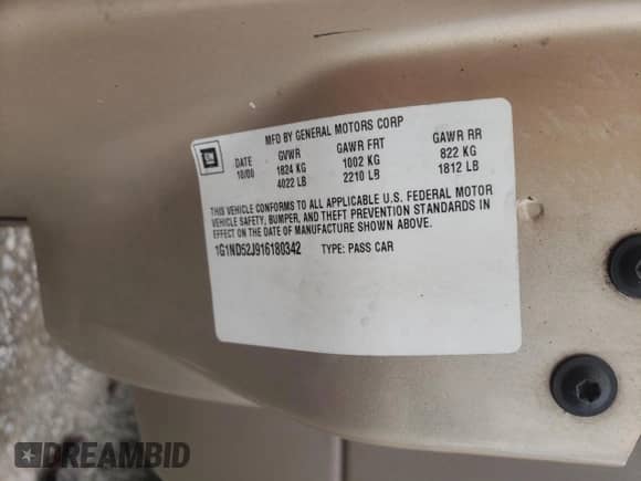 2001 Chevrolet Malibu with VIN 1G1ND52J916180342, listed as a Copart auction lot 63032844 with 178,996 mi miles and Salvage title. Bid and sale history available at DreamBid. Image 12.