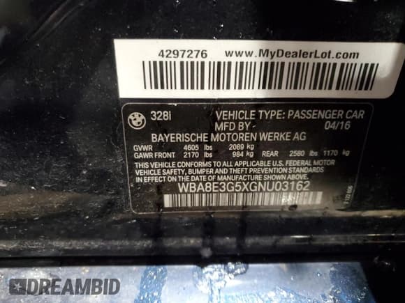 ✅ 2016 BMW 3 Series 328i xDrive • VIN: WBA8E3G5XGNU03162 • Lot: 41762085. Listed on Copart with 92,873 mi. Free auction sales archive from the USA and detailed vehicle history report at DreamBid. Image 12.