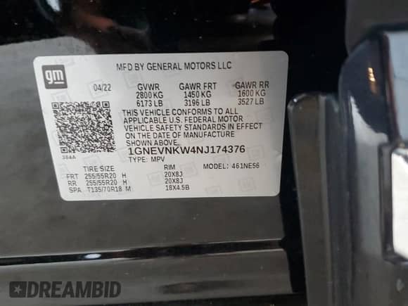 2022 Chevrolet Traverse High Country с VIN 1GNEVNKW4NJ174376, выставлен на аукционе Copart как лот 59945655 с пробегом 14 243 миль миль и Списание • Salvage title. История ставок и продаж доступна на DreamBid. Изображение 13.