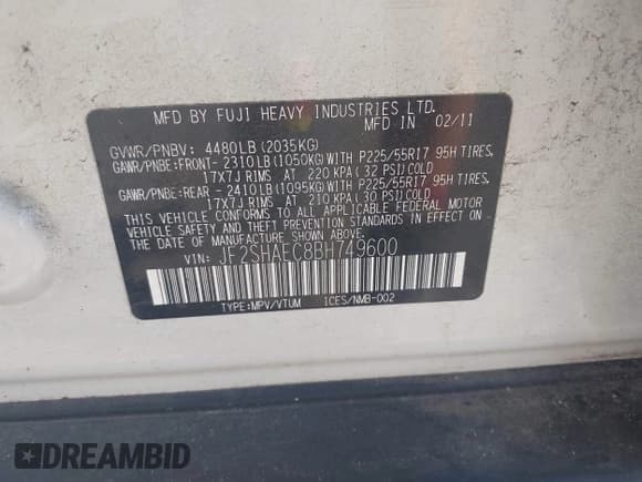 ✅ 2011 Subaru Forester X Limited • VIN: JF2SHAEC8BH749600 • Lot: 42562929. Listed on IAAI with 133,068 mi. Free auction sales archive from the USA and detailed vehicle history report at DreamBid. Image 9.