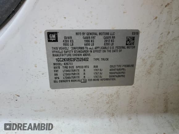✅ 2015 Chevrolet Silverado 2500HD LT • VIN: 1GC2KVEG3FZ528402 • Лот: 65606545. Опубликован ранее на Copart с пробегом 151 408 миль. Бесплатный доступ к архиву аукционных продаж из США и подробный отчёт об истории автомобиля на DreamBid. Изображение 12.