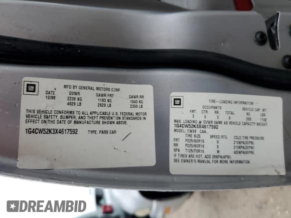 ✅ 1999 Buick Park Avenue • VIN: 1G4CW52K3X4617592 • Lot: 73870584. Listed on Copart with Not provided. Free auction sales archive from the USA and detailed vehicle history report at DreamBid. Image 13.